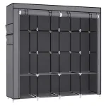 Dulap textil portabil SONGMICS cu rafturi si 4 bare haine, gri, 170x45x167 cm