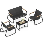 Set mobilier de gradina SONGMICS, 4 locuri, 2 scaune balansoar, canapea si masa, negru