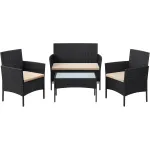 Set mobilier de grădină SONGMICS, 4 locuri, ratan PE, masă cu sticlă