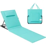 Șezlong de plajă pliabil SONGMICS cu spătar reglabil, tetieră și buzunar, turcoaz