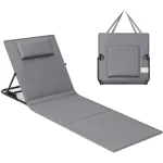 Șezlong pliabil de plajă SONGMICS, cu tetieră și spătar reglabil, gri