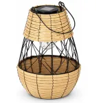 Felinar solar decorativ din metal pentru gradina si terasa, 32 cm, bej-negru