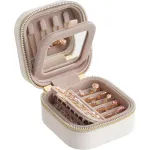 Cutie de bijuterii compactă SONGMICS cu oglindă și fermoar, albă