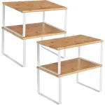 Set 4 rafturi de bucătărie suprapozabile SONGMICS, bambus și metal, alb/natur, 30x20x16 cm