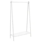 Suport haine metalic SONGMICS cu bara si raft inferior, alb, 93x34x153 cm