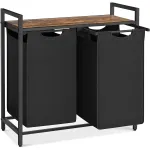 Coș de rufe VASAGLE cu 2 compartimente, raft și saci detașabili, 92 L