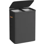 Coș de rufe SONGMICS cu 2 compartimente, capac și saci detașabili, 170 L, negru