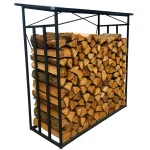 Suport metalic pentru lemne de foc cu acoperis ondulat, 185x70x185 cm, negru