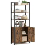 Biblioteca VASAGLE cu 6 polite si dulap, metal si PAL, maro rustic