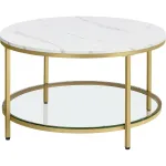 Masă de cafea rotundă VASAGLE cu blat efect marmură și raft din sticlă