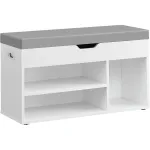 Pantofar cu banca VASAGLE, 3 compartimente, sezut tapitat, alb