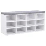 Pantofar cu bancă VASAGLE, 12 compartimente, pernă, 104 cm, alb