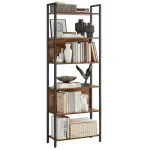 Biblioteca VASAGLE cu 6 rafturi, stil industrial, maro rustic, 128x24x187 cm