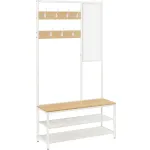 Cuier de hol cu oglinda, banca si rafturi pantofi, 98x35x180 cm