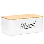 Cutie pentru pâine din metal alb cu capac din bambus, 33x18x14 cm