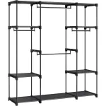 Dulap portabil pentru haine Songmics, 4 bare si rafturi, metal, negru, 151x43x166 cm
