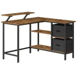 Birou de colt VASAGLE in forma L cu 2 sertare si suport monitor, maro rustic