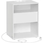 Noptiera VASAGLE alba cu sertar, 2 prize si 2 porturi USB, 45x35x58 cm