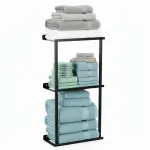 Raft metalic pentru prosoape, 3 niveluri, finisaj mat, 25x16x76 cm, negru