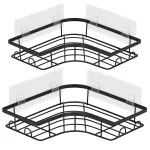 Set 2 polite de colt pentru dus din inox negru, montaj autoadeziv