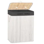Cos de rufe din bambus pliabil, cu 2 compartimente, 105 L, alb/gri