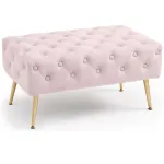 Taburet Madrid, tapitat cu catifea, tip banca, cu picioare metalice, 80x42x41 cm, roz pudra