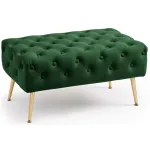 Taburet Madrid, tapitat cu catifea, tip banca, cu picioare metalice, 80x42x41 cm, verde
