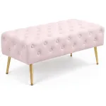 Taburet Monaco, tapitat cu catifea, tip banca, cu picioare metalice, 100x42x41 cm, roz pudra