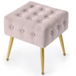 Taburet tapitat Quadra, velur, cu picioare metalice, 40x40x42 cm, roz pudra