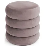 Taburet tapitat Snuggo cu spatiu de depozitare, velur, diametru 42 cm, inaltime 45 cm, roz pudrat