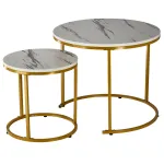 Set 2 masute de cafea suprapozabile, MDF marmura si metal auriu