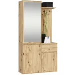 Set hol Entro cu oglinda, cuier si spatii de depozitare, PAL laminat 16 mm, 95x35x183 cm, stejar artisan