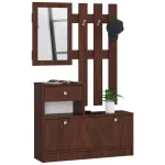 Set mobilier hol cu pantofar, oglinda, sertar si cuier metalic, PAL laminat, 90x25x170 cm, maro
