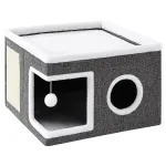 Ansamblu de zgariat pentru pisici cu casuta, pat superior si jucarie 42x42x30 cm