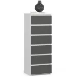 Comoda cu 6 sertare alb si gri, PAL laminat 16 mm, 40x35x109 cm