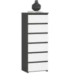 Comodă cu 6 sertare gri și alb, din PAL laminat 16 mm, 40x35x109 cm
