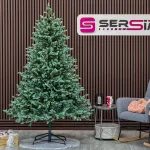 Brad artificial 3D Sersimo Scandinavia, verde cu vârfuri argintii, 210 cm