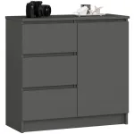 Comodă JERRY cu 3 sertare și dulap cu rafturi, gri grafit, 80x35x77 cm