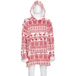 Bluza oversize de Craciun pentru adulti, cu gluga si model scandinav, rosie