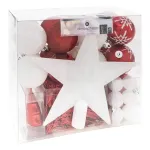 Set decorațiuni brad Crăciun 44 piese, globuri, ghirlandă și vârf, roșu-alb