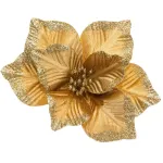 Floare decorativa de Craciun poinsettia aurie cu clip fixare, 24x11 cm