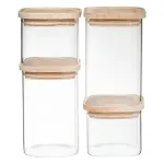 Set 4 borcane ermetice 5Five din sticla borosilicata cu capac din lemn