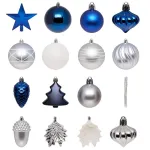 Set decorațiuni pentru brad Quiet Times, 60 piese, alb, albastru și argintiu