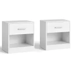 Set 2 noptiere VASAGLE albe cu sertar si compartiment deschis, 28x39x41 cm