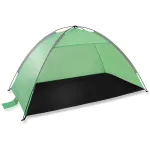 Cort de plaja XXL semi-inchis cu protectie UV si podea impermeabila, verde