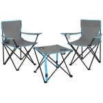 Set masă pliabilă cu 2 scaune pentru camping, husă transport, gri