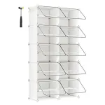 Dulap modular pentru pantofi cu 10 compartimente si usi transparente, alb