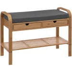 Banca pentru pantofi cu 2 sertare si sezut, din bambus, 74x34x55 cm
