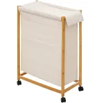 Coș de rufe 5Five Bambou cu roți, bambus natur, 52 litri, bej