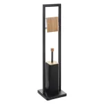 Suport WC 2 in 1 cu perie si suport hartie, metal si bambus, negru